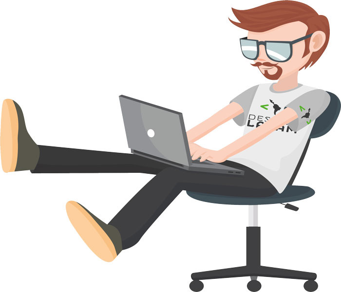 تصویر کامپیوتری مرد با لب تاپ بر روی صندلی