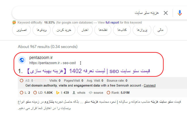 نتایج جستجو در گوگل